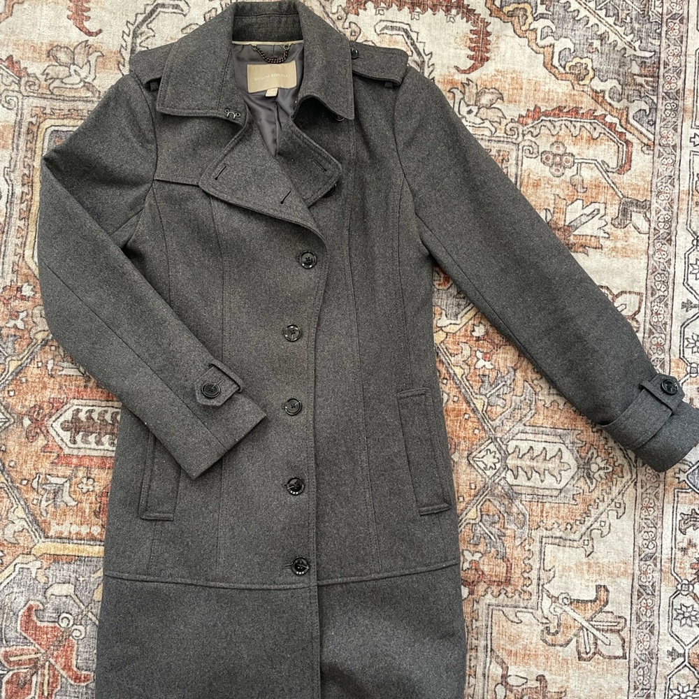 Banana Republic Gray Trench Coat Wool Tailored